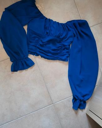 Blusa Zuiki blu elettrico in chiffon
