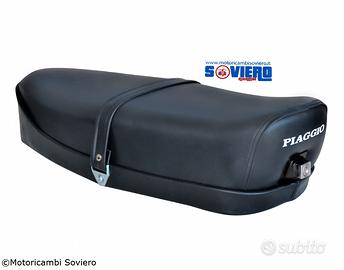 Sella Lunga BLU Scuro con serratura Scritta Vespa