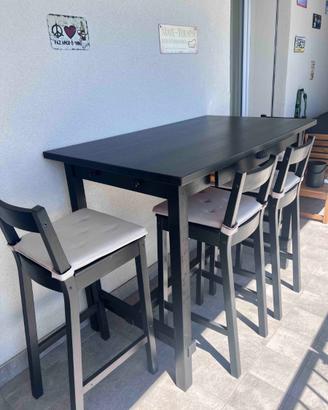 Tavolo alto da bar IKEA + 4 sgabelli con cuscino -