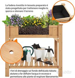 aiuola rialzata legno 8 scomparti giardino balcone