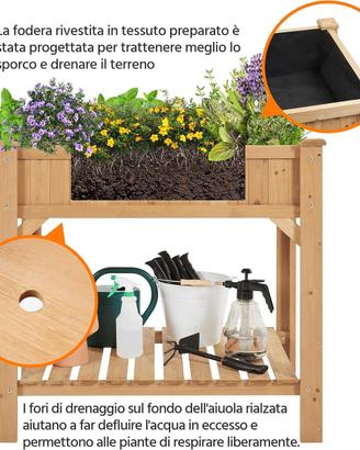 aiuola rialzata legno 8 scomparti giardino balcone