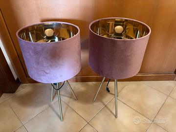 Coppia Abat-jour in metallo e velluto rosa antico