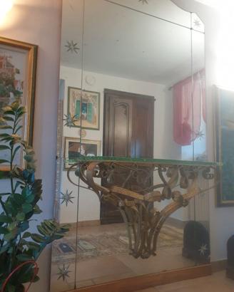 Specchiera con consolle in ferro battuto e dorato