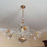 Lampadario a sei braccia in vetro Murano