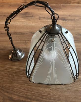 Lampadario a sospensione in vetro e metallo