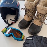 Scarpe Olang, casco, guanti, maschera sci bambini