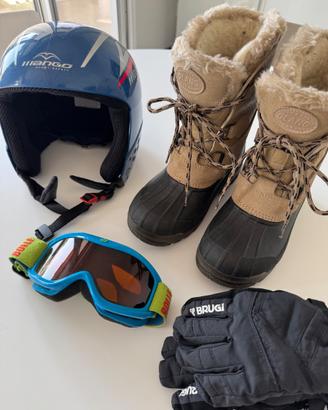 Scarpe Olang, casco, guanti, maschera sci bambini