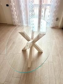 Tavolo ovale in cristallo+legno verniciato bianco