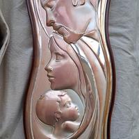 Icona firmata S. Famiglia placcata argento