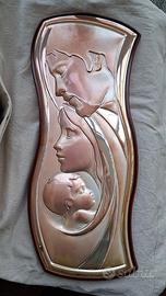 Icona firmata S. Famiglia placcata argento