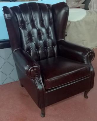 Poltrona Bergere' in pelle invecchiata vinaccio