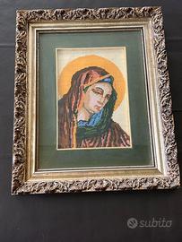 Quadro Sacro Madonna Ricamo Mano Cornice Dorata