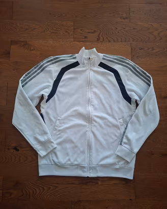 Felpa sportiva Adidas bianca con zip e strisce