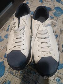 Sneakers in Pelle Bianca e Blu – Scarpa Casual Ele