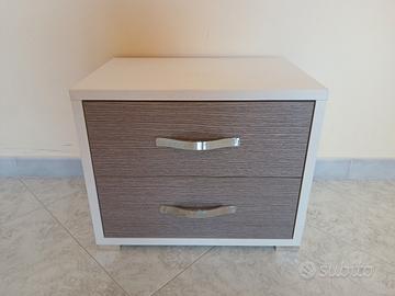 Comodino moderno in legno bianco e olmo 2 cassetti