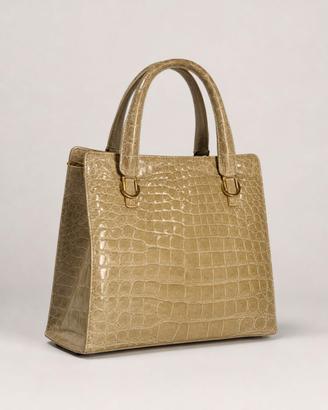 Borsa a mano vintage beige effetto coccodrillo con