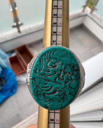 Anello afghano in argento con turchese