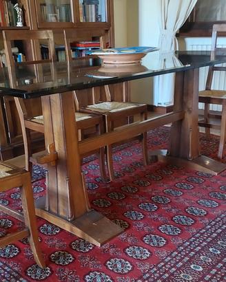 Tavolo design anni 90 legno massiccio e cristallo 