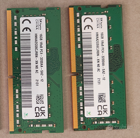 RAM DDR4 SODIMM 2 X 16GB 3200MHZ Tot 32gb 