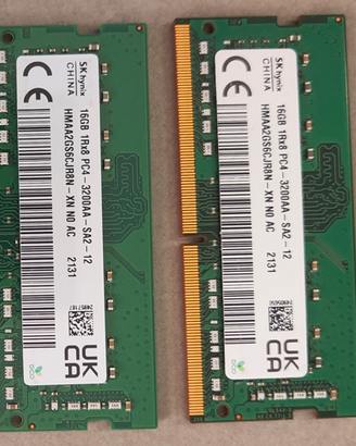 RAM DDR4 SODIMM 2 X 16GB 3200MHZ Tot 32gb 