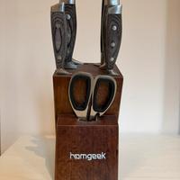 Ceppo in legno + set coltelli acciai