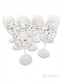 Set 8 Calici da Vino Decorazione con Stelle Dorate