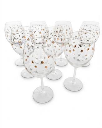 Set 8 Calici da Vino Decorazione con Stelle Dorate