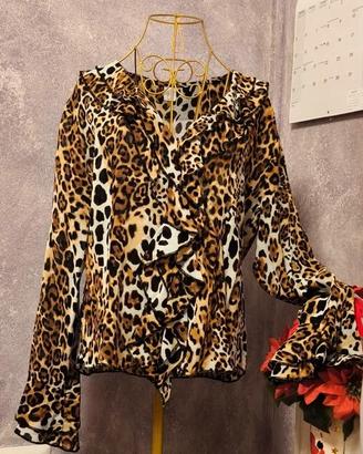 Camicia leopardata -XXL 54- maniche lunghe con vol