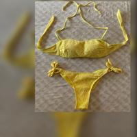 Bikini giallo fascia e brasiliana ricami fiori 40