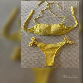 Bikini giallo fascia e brasiliana ricami fiori 40