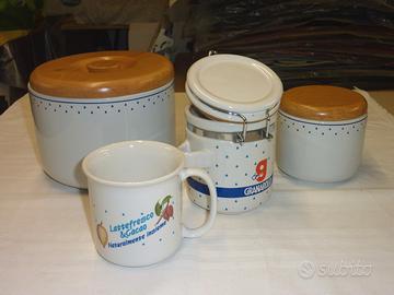 Biscottiera, barattoli, tazza ceramica Granarolo