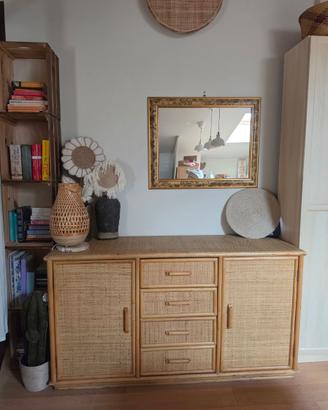 Mobile credenza vintage in rattan e bambù