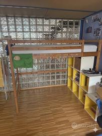 Letto singolo soppalcato in abete 200x90x160cm