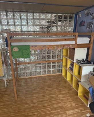 Letto singolo soppalcato in abete 200x90x160cm