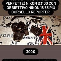 Nikon d3100 con obbiettivo e borsa da reporter