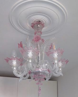 lampadario murano rosa