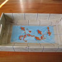 Vassoio decorato trompe l'oeil finta vasca pesci