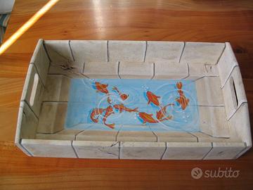 Vassoio decorato trompe l'oeil finta vasca pesci