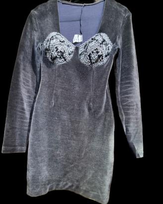 Vestito velluto ciniglia coppe ricamate