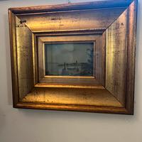 Antico Dipinto paesaggistico con cornice dorata