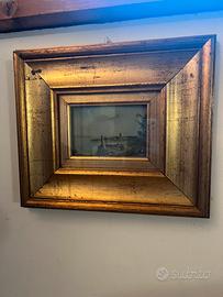 Antico Dipinto paesaggistico con cornice dorata