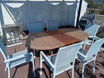 tavolo in teak indonesiano con sedie alluminio