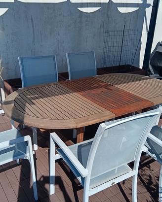 tavolo in teak indonesiano con sedie alluminio