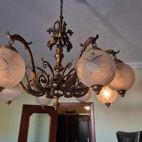 Lampadario vintage ottone e vetro