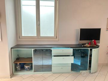 Grande credenza/mobile marmo e legno azzurro