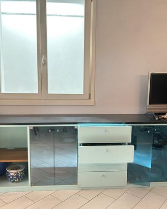 Grande credenza/mobile marmo e legno azzurro