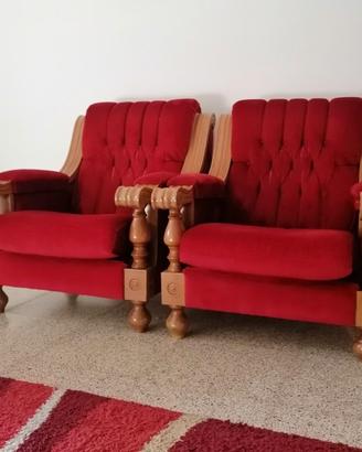 COPPIA DI POLTRONE STILE VINTAGE IN VELLUTO ROSSO
