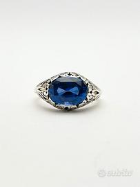 Anello oro 18KT diamanti e pietra sintetica, 1920.