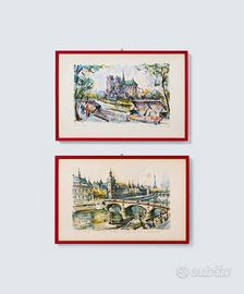Marius Girard, coppia litografie Parigi vintage