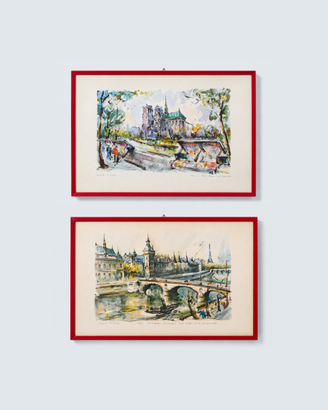 Marius Girard, coppia litografie Parigi vintage